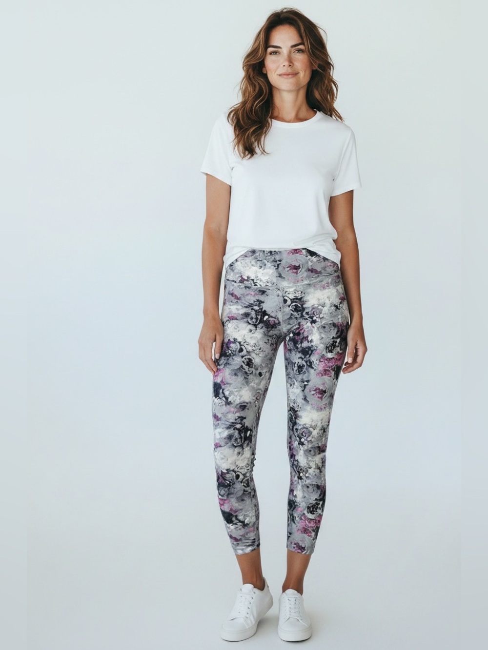 Lululemon Floral Abstract Crop Capri Leggings Gray Pink Sz 6 Est